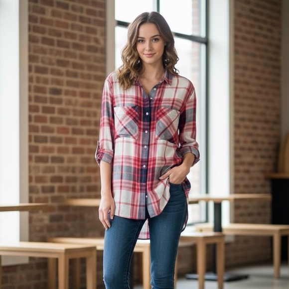 Express Tops - Express Plaid Button-Down Shirt